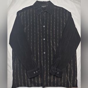Ponti Collection XL Black and Gray Corduroy Striped Button-Up Shirt